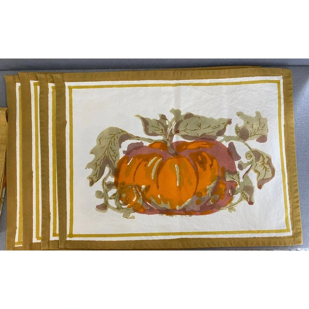 Couleur Nature Bruno Lamy Pumpkin Cotton Placemats & Napkins 4 each Fall Harvest